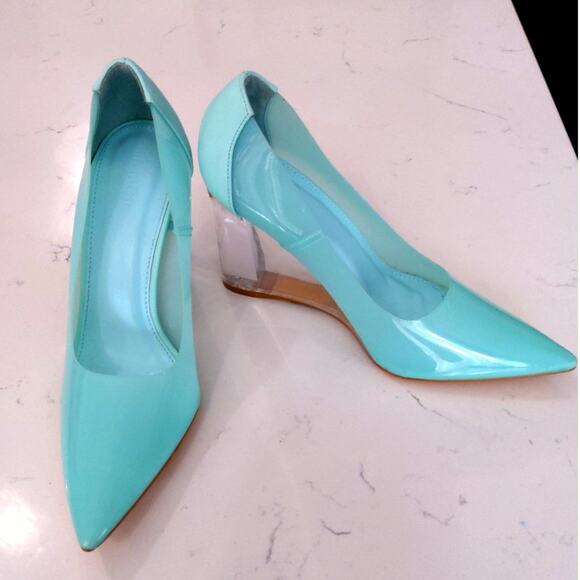 ⏳Forever 21 wedge heels bluegreen size 7.5 women's. Wedge is plastic resin Vogue - Picture 3 of 7
